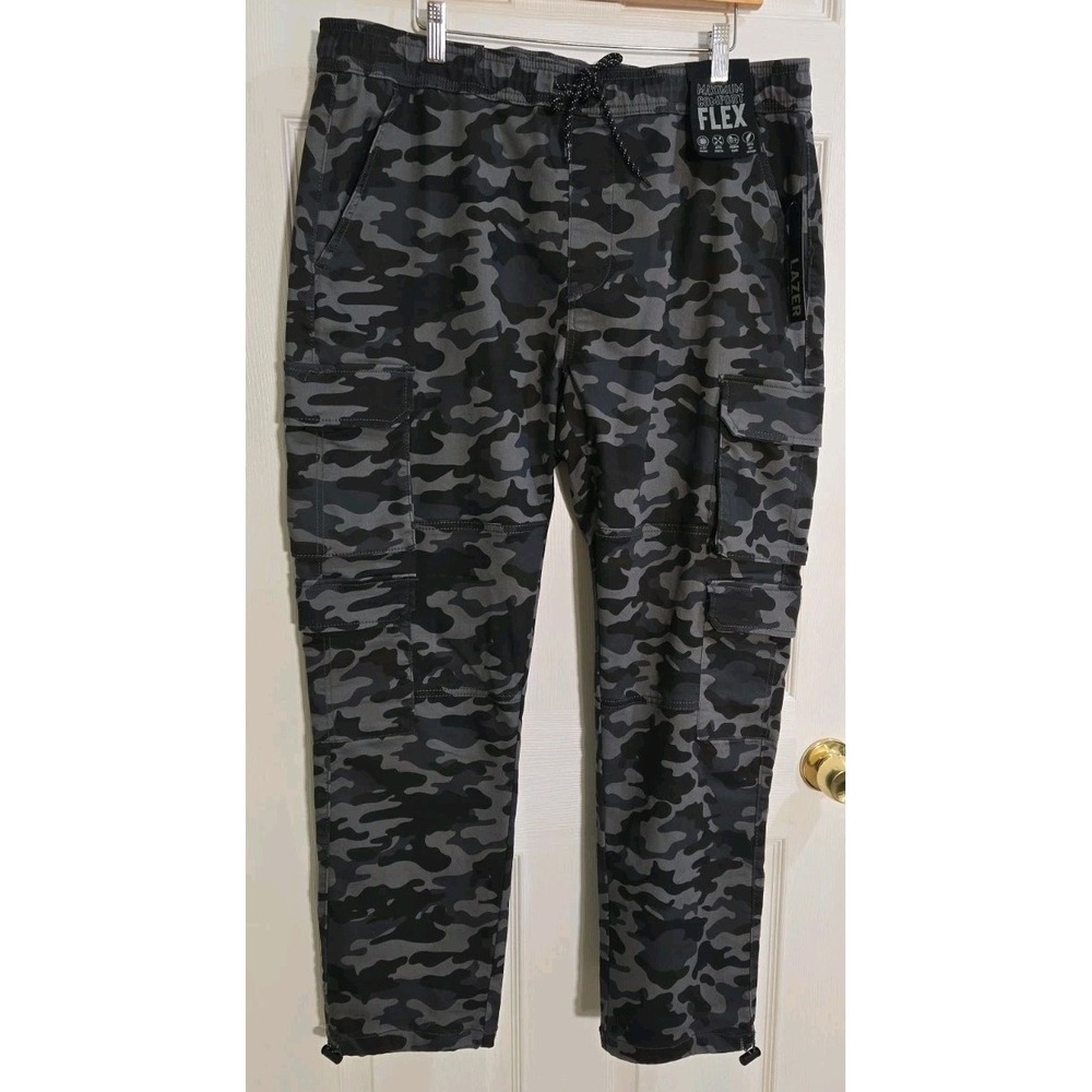 Lazer Jogger Pants Mens XL Black Gray CAMO Sits at Waist Tapered Leg
